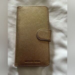 Michael Kors Saffiano Leather Folio Case for iPhone X – Gold – 3 Card Slots